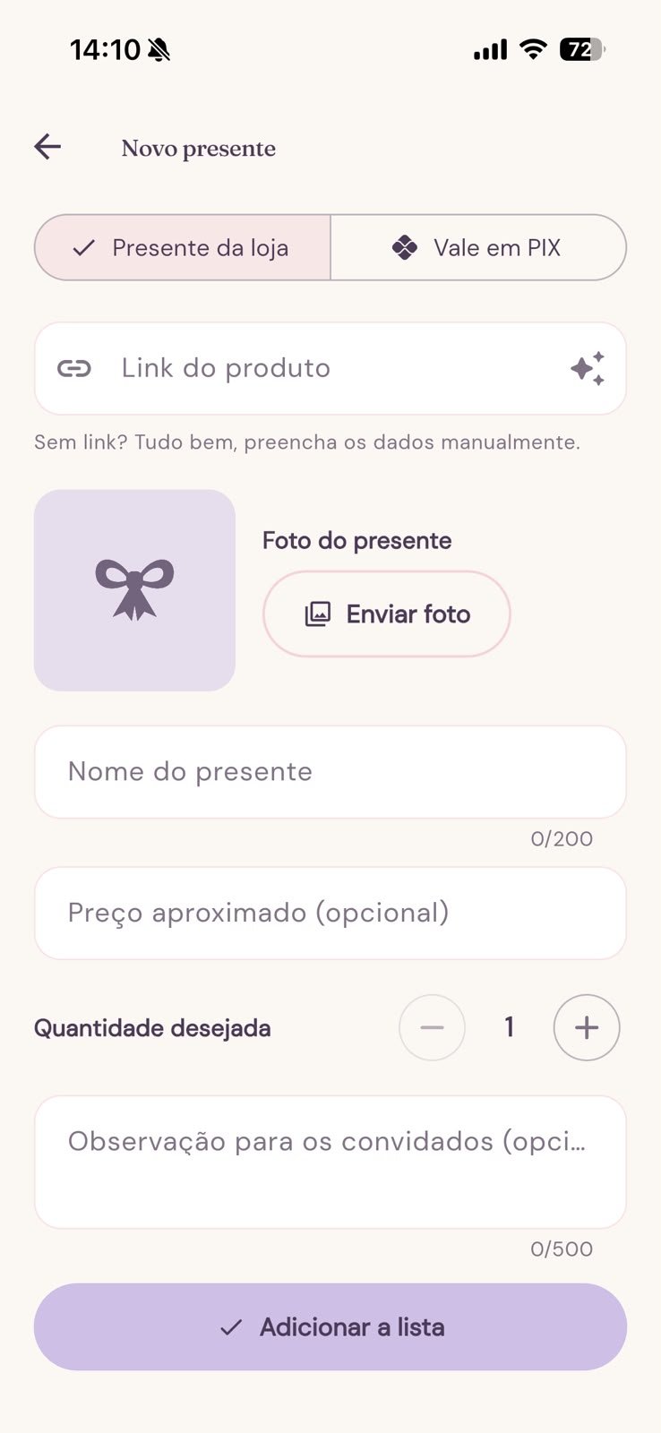 Presente da loja ou PIX no Lilo