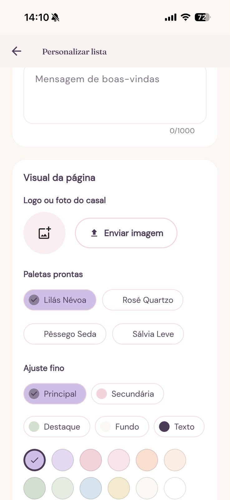 Cores do seu evento no Lilo